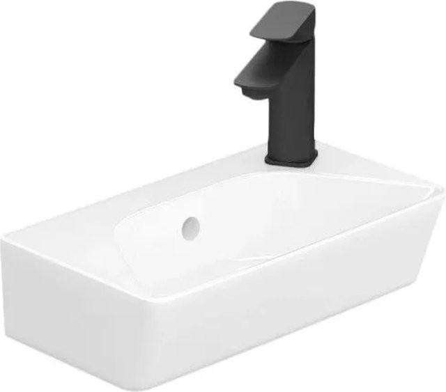 Emke Hängewaschbecken aus Keramik in Weiß, quadratisches Handwaschbecken, B/T/H: 40 x 22,5 x 13 cm - Bild 1
