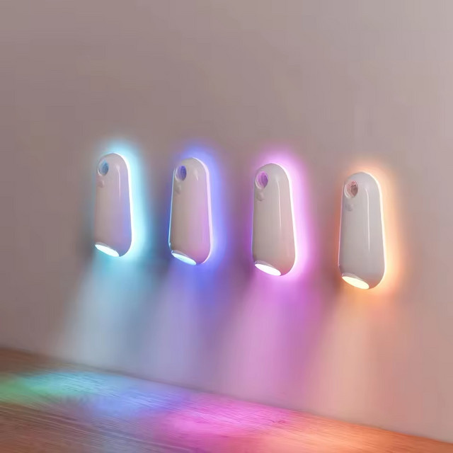 LINYILIGHT LED-Nachtlicht mit Bewegungsmelder, wiederaufladbar, RGB-Farben, IPX3 wasserdicht, verstellbar für Treppen, Badezimmer, Schlafzimmer und Flur - Bild 1