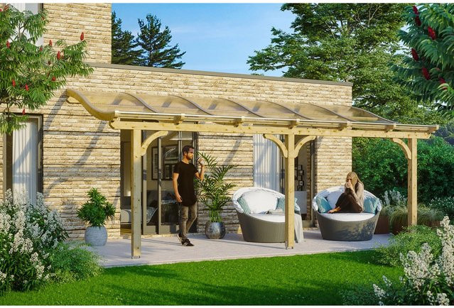 Skan Holz Terrassenüberdachung Venezia aus Fichten-Leimholz mit Polycarbonat-Dach, Farbe: beige, B: 648 cm, H: 239 cm - Bild 1