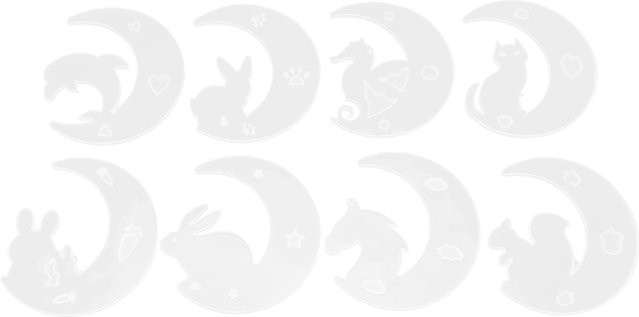 8 Stück Silikon Formen in Mondform für DIY Epoxidharz Gießen mit Motiven wie Rehkitz Katze Hase und Delphin in Weiß - Bild 1