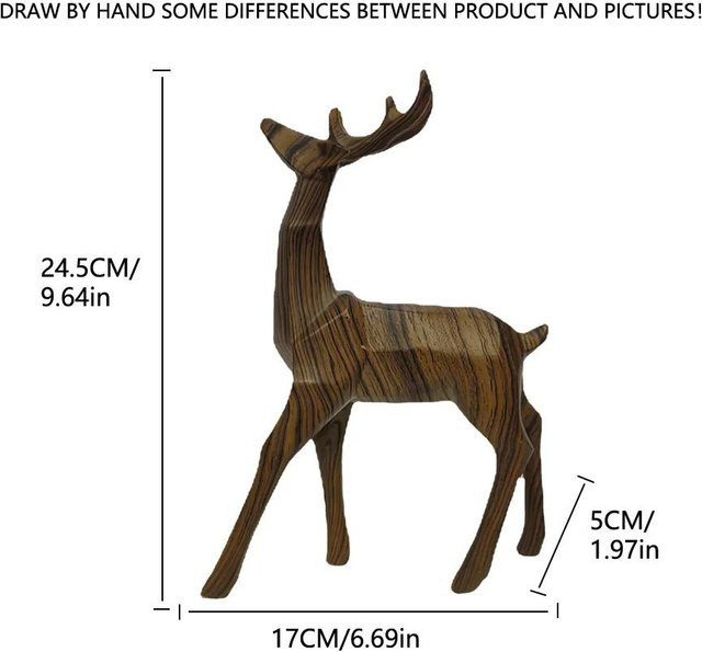 Geometrische Rentier-Statue in Braun als Weihnachtsdekoration aus Kunstharz im Holzimitat-Design, Höhe: 18,0 cm, Breite: 25,0 cm, Tiefe: 1,0 cm - Bild 1