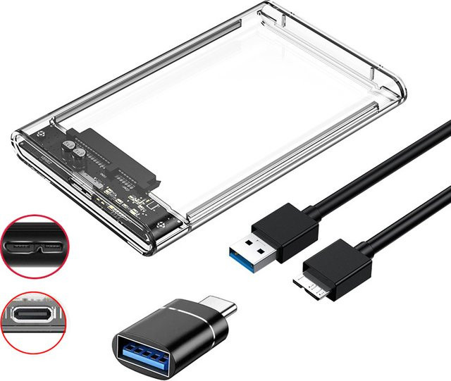 Congdi Transparentes 2,5 Zoll SATA auf USB 3.0 Typ C 3.1 UASP Festplattengehäuse, werkzeuglose Festplattenbox - Bild 1