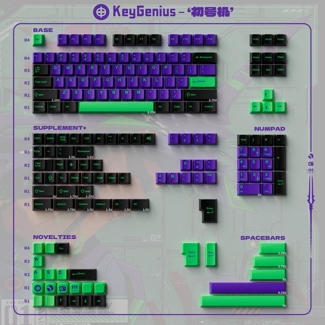 GMK Clones Mecha-01 EVA Keycaps Cherry Profile Double Shot Keycap für MX Switch mechanische Tastatur ISO Enter 7U Tasten von BINYEAE - Bild 1