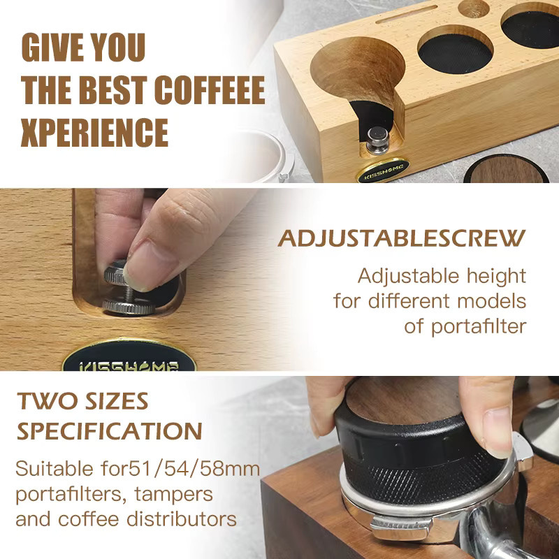Kaffee Stampfstation aus Holz in Braun für Delonghi und Barista Maker, passend für Espresso Siebträger mit 51mm, 54mm oder 58mm - Bild 3