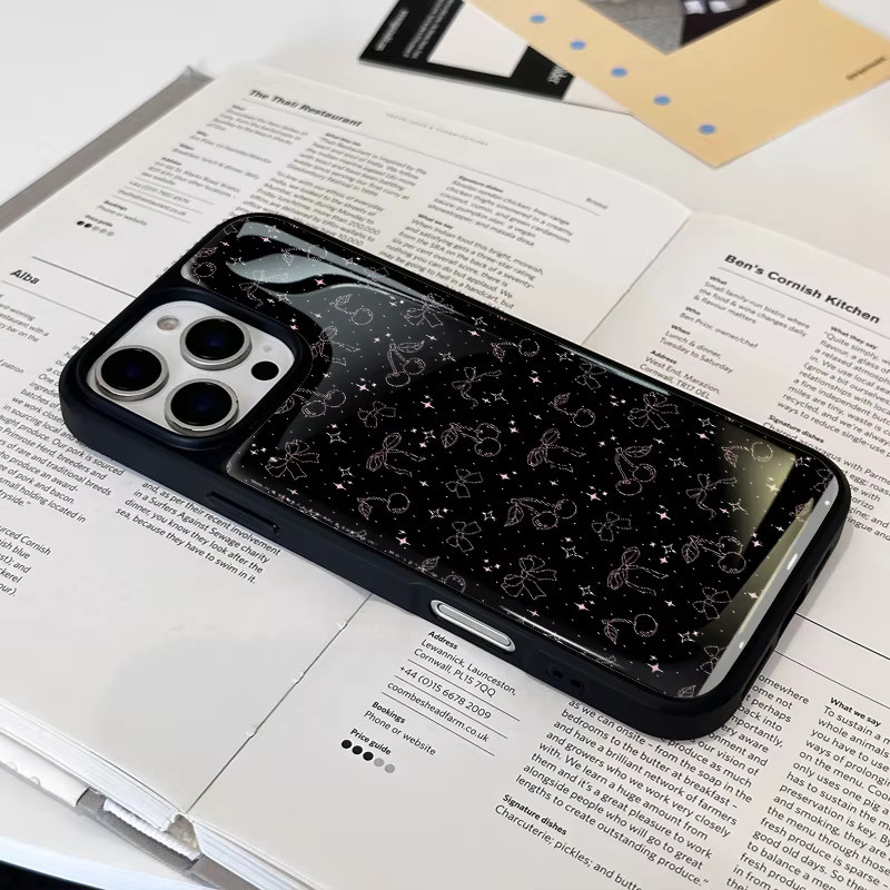AIR PLUS iPhone Schutzhülle im koreanischen Stil mit Bogen und Kirschen, Farbe: Schwarz, passend für iPhone 11 bis iPhone 17 Pro Max - Bild 6