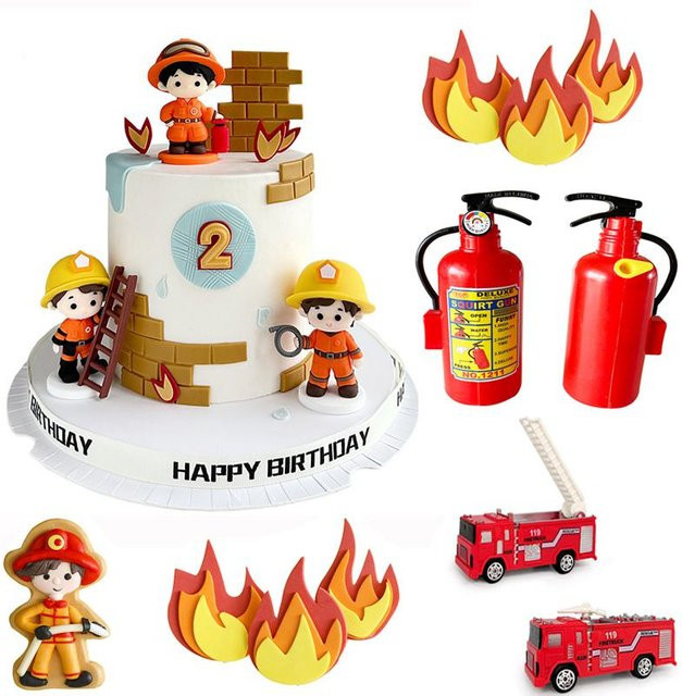 Alivparty Feuerwehrmann-Helden-Thema Kuchendekoration, LKW, Feuerleiter - Bild 1