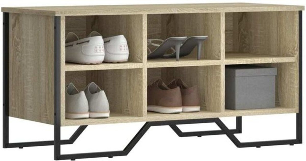 Schuhregal Vidaxl in Sonoma-Eiche Natur im Industrial Design aus Holzwerkstoff und Metall, B/T/H: 90 x 38 x 45,5 cm - Bild 1