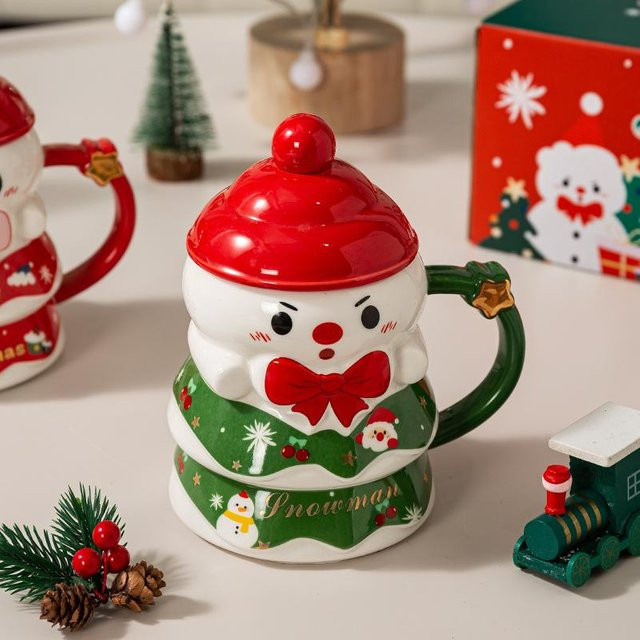 Niedliche Schneemann-Keramiktasse von Yiran bag in Mehrfarbig, 400 ml - Bild 1