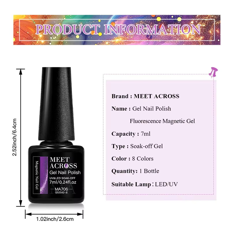 MEET ACROSS Magnetischer Cat Eye Gel Nagellack, Orange Rosa, 7 ml - Bild 5