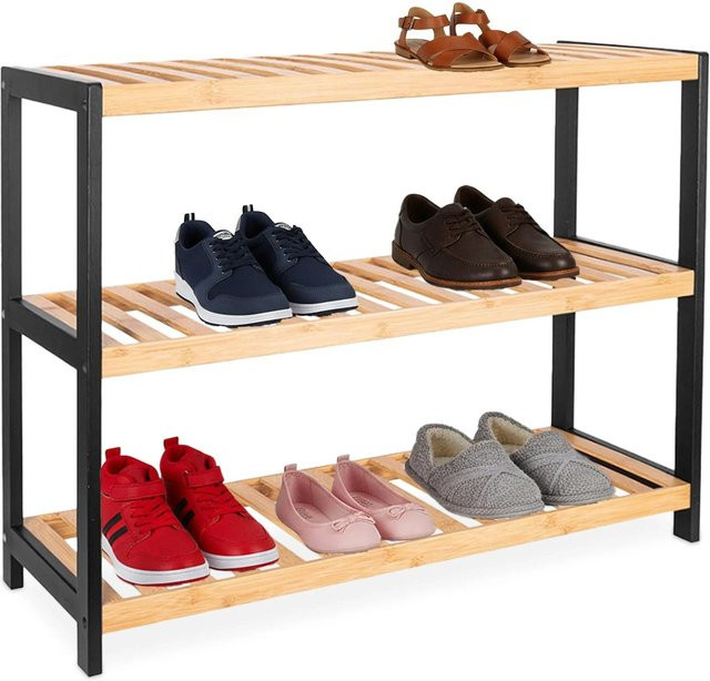 Relaxdays Schuhregal aus Bambus mit 3 Ablagen in Schwarz, B/T/H: 55 x 26 x 70 cm - Bild 1