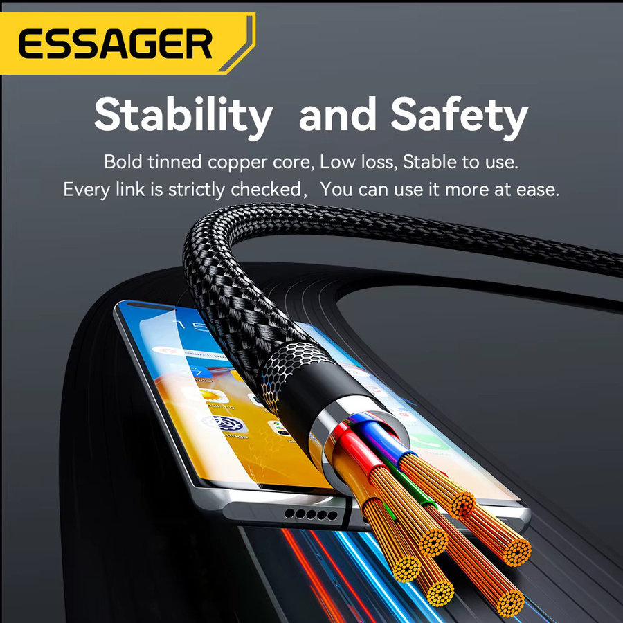 Essager USB Typ C auf USB C Kabel mit 90 Grad Winkel, 240 W PD Schnellladekabel für iPad, MacBook Pro, Xiaomi, Samsung und Huawei, Farben: Grau oder Schwarz - Bild 2