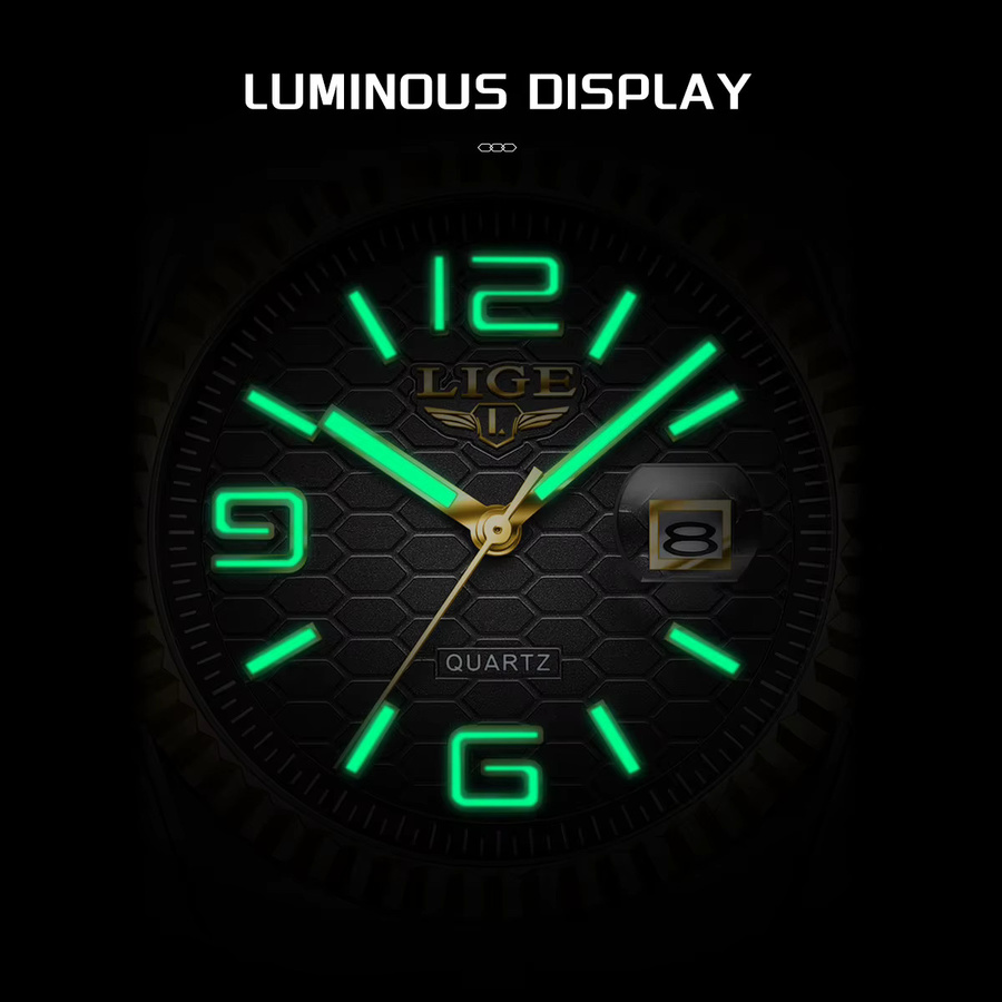 LIGE Armbanduhr Edelstahl, Quarz, Schwarz, Herren - Bild 5