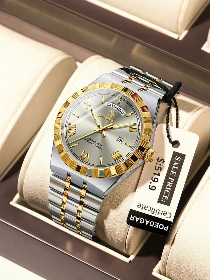 POEDAGAR Armbanduhr Edelstahl, Quarz, Silber, Herren, Datum - Bild 7