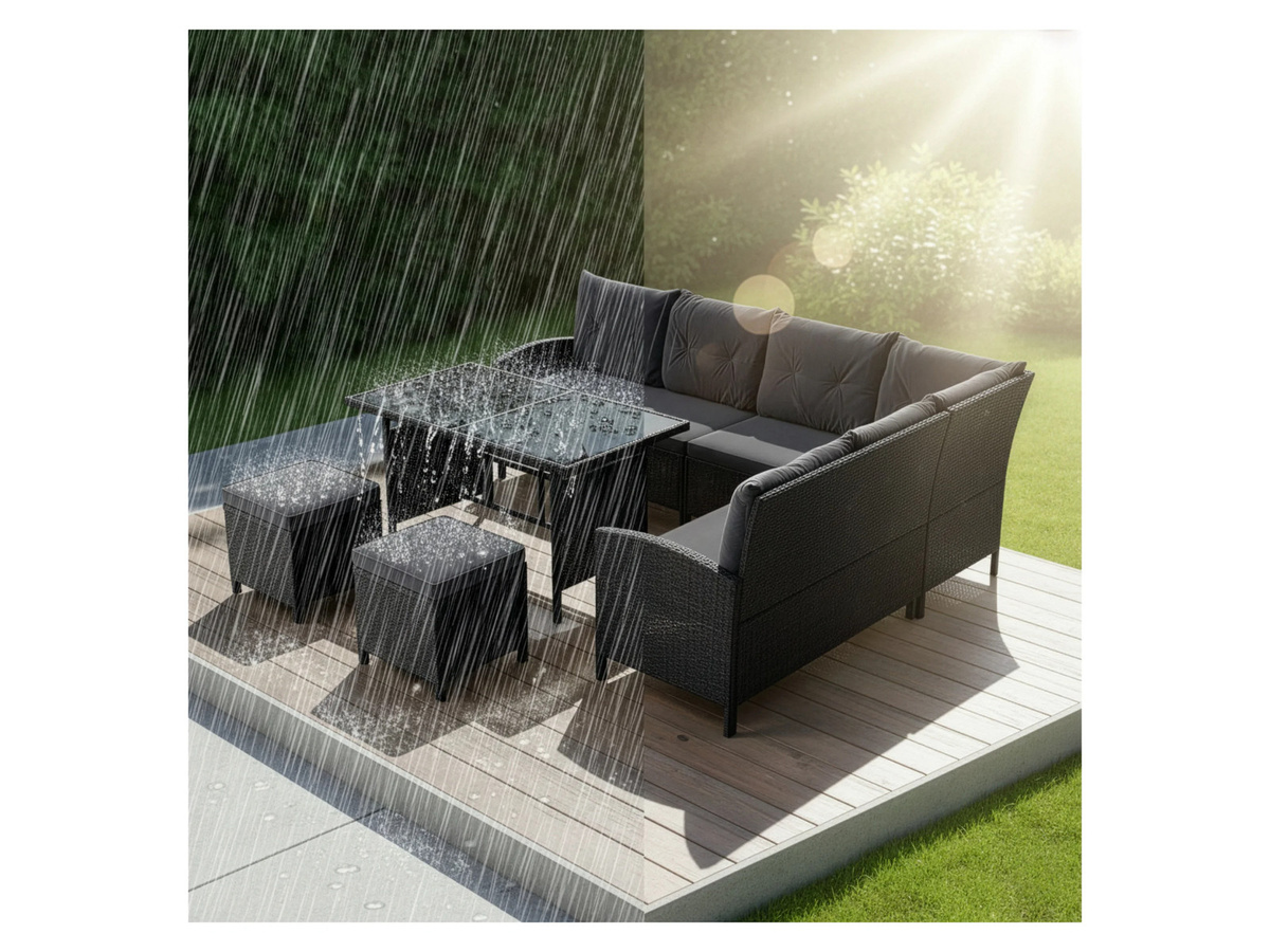 Juskys Gartenlounge Manacor Polyrattan Set in Schwarz mit dunkelgrauen Bezügen für 8 Personen - Bild 3