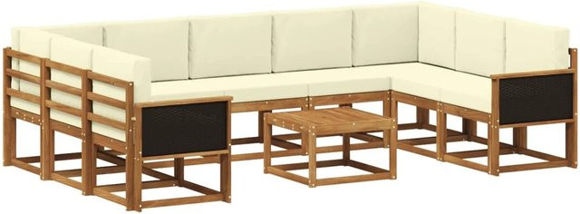 vidaXL Outdoor-Sofagarnitur aus Massivholz Akazie in Natur und Creme, 10-teiliges Set - Bild 1
