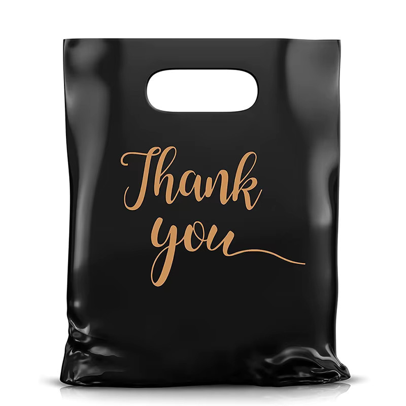 100 Stück Dankeschön-Geschenktüten aus Kunststoff in Schwarz für Süßigkeiten, Kekse und Gastgeschenke bei Hochzeiten oder Geburtstagen - Bild 5