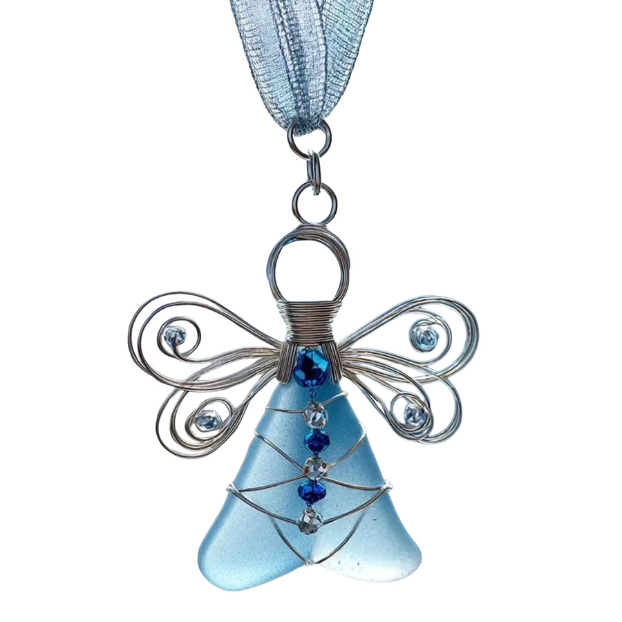 Handgefertigter Seeglas-Engel als Weihnachtsbaumschmuck, Anhänger aus Glas in Transparent und Pink - Bild 3