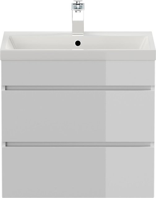 Posseik Badmöbel Fellini 60 mit 3 grifflosen Schubladen in Weiss Hochglanz, B/T/H: 59,4 x 45,7 x 58,4 cm - Bild 1