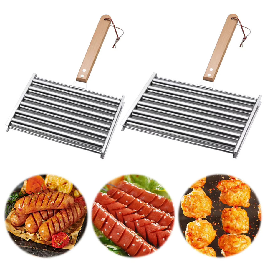 APWIKOGER Hot Dog Roller aus Edelstahl in Silber für 5 Würstchen zum gleichmäßigen Grillen - Bild 2