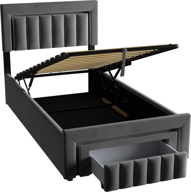okwish Polsterbett mit LED-Beleuchtung und Schubladen in Grau, B/T/H: 90 x 200 x 107,5 cm - Bild 1