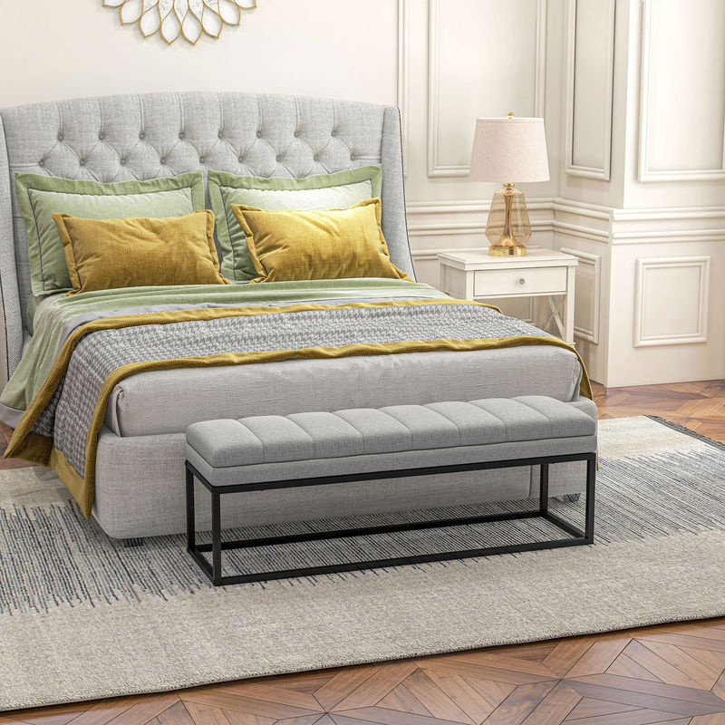 HOMCOM Sitzbank in Leinenoptik mit Stahlgestell, Hellgrau, B/T/H: 120 x 44 x 45,5 cm - Bild 2