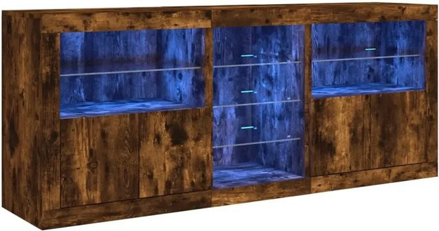 vidaXL Sideboard modern in Räuchereiche mit integrierter LED-Beleuchtung, Farbe: Braun, B/T/H: 162 x 37 x 67 cm - Bild 1
