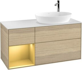 V&B Waschtischunterschrank Finion mit Wandbeleuchtung, Farbe Weiß und Eiche lackiert, Breite: 120 cm, Tiefe: 50,1 cm, Höhe: 50,1 cm - Bild 1