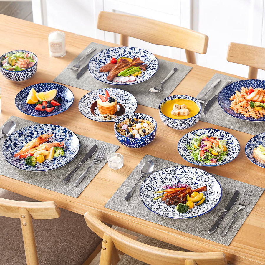 vancasso Porzellan Geschirr-Set Blau-Weiß mit Speisetellern, Desserttellern und Cerealschüsseln - Bild 3