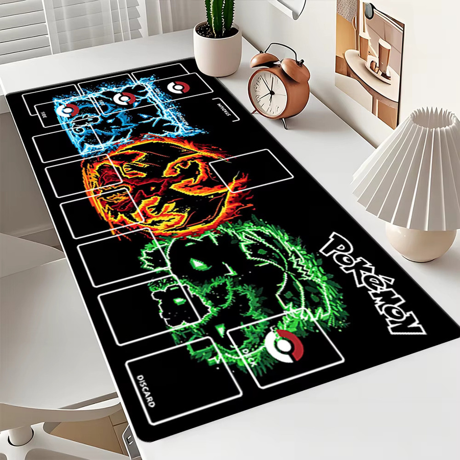 Potdemiel Pokemon TCG Spielmatte, Blastoise, Charizard, Venusaur, Neon Pixel Art Design, Große Sammelkartenspiel-Matte mit Zonen - Bild 3