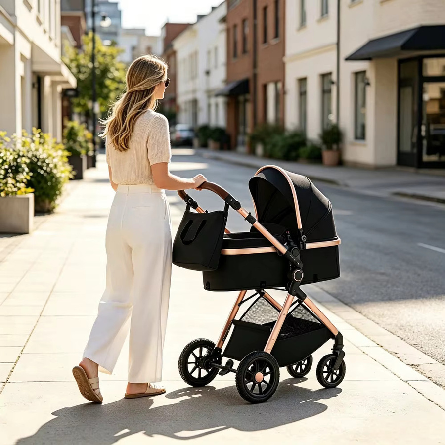 B.childhood 2-in-1 Kinderwagen in Schwarz mit wendbarem Sitz und faltbarem Säuglingsbuggy - Bild 3