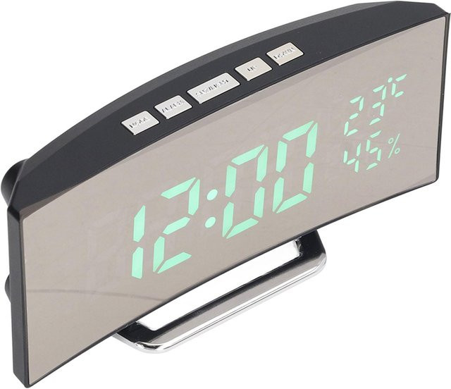 GoolRC LED Digitaluhr als elektronischer Spiegelwecker mit grüner Anzeige, 3 Helligkeitsstufen und Schlummerfunktion, Schwarz - Bild 1