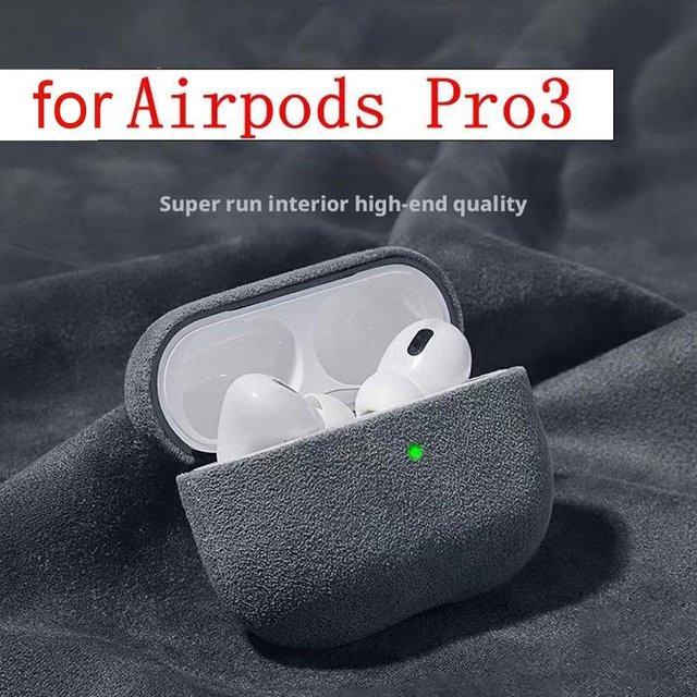 Apple AirPods Pro 3 Schutzhülle aus Wildleder in Grau mit drehbarer Fellabdeckung und kratzfestem Schutz - Bild 1