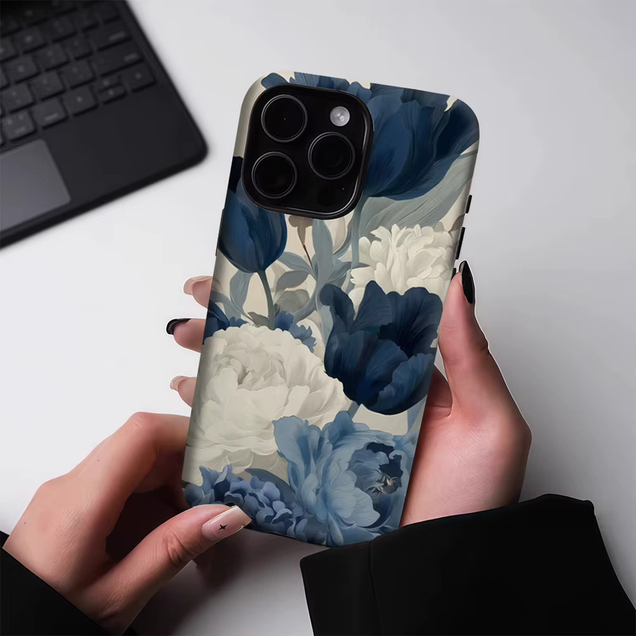 Potdemiel Robuste Handyhülle mit Marineblauen und Weißen Pfingstrosen für iPhone 17 16 15 14 13 Pro Max Plus mit Magnetfunktion - Bild 3