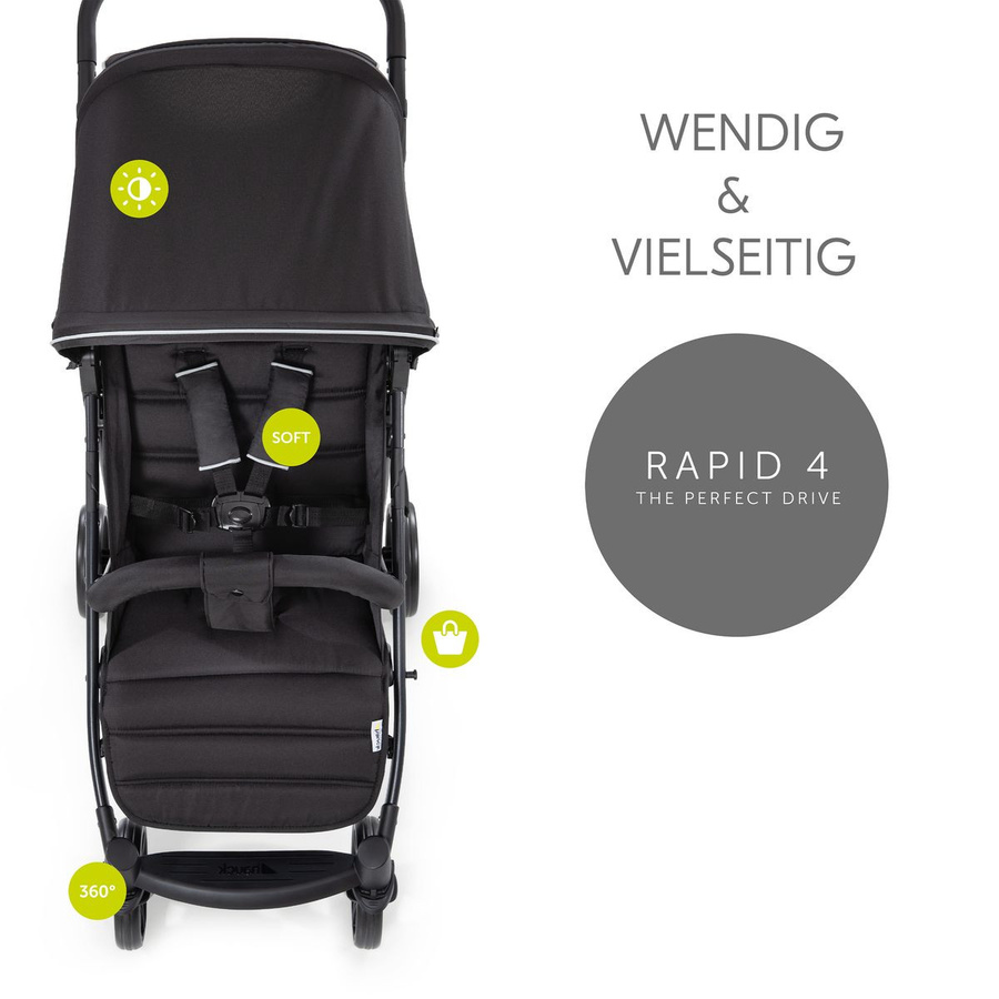 Hauck Buggy Rapid 4 mit verstellbarem Griff und XXL Zubehörpaket in Caviar Black - Bild 4