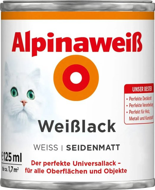 Alpina Wasserbasierter Holzlack Weiß Seidenmatt 125 ml - Bild 1
