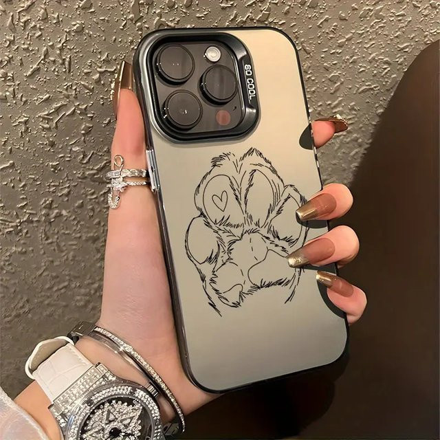 Stoßfeste Handyhülle mit Hundepfotenabdruck in Silber für iPhone 11 bis iPhone 17 Pro Max - Bild 1