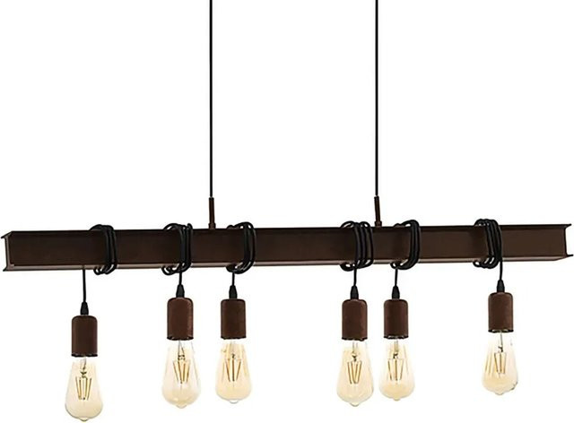 Eglo Pendelleuchte Townshend 6-flammig in Schwarz-Braun mit Holzdetails - Bild 1