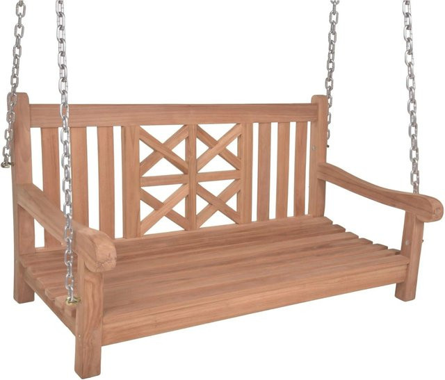DELUKE Garten-Hängebank NELLY aus Teakholz in Braun, Breite: 120 cm, Tiefe: 64 cm, Höhe: 66 cm - Bild 1