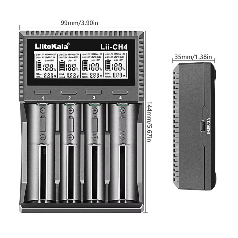 LiitoKala Intelligentes Batterieladegerät Lii-CH4 in Schwarz für 1,2V 1,5V 3,2V 3,7V 3,80V Akkus wie 18650 21700 26650 32700 sowie AA und AAA - Bild 3