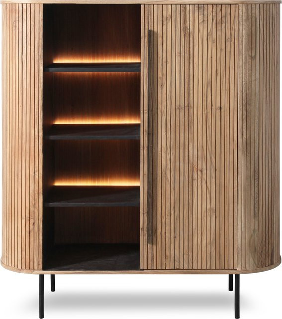 WOLFMÖBEL Highboard aus Akazie Massiv in Grau und Braun mit integrierter Beleuchtung und Regalen, B/T/H: 118 x 40 x 135 cm - Bild 1