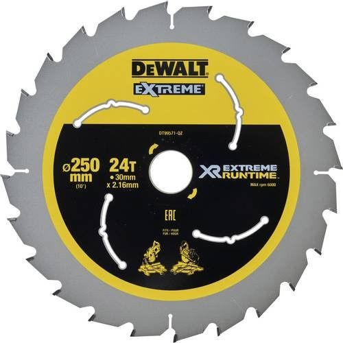 DeWalt Kreissägeblatt DT99571-QZ für Holz, Carbide Tipped, Gelb, Durchmesser: 250 mm, Bohrung: 30 mm, 24 Zähne - Bild 1