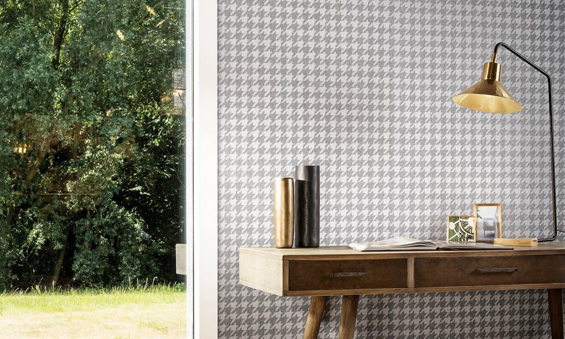 Flamant Wallpaper Pied-de-poule Stone in Beige und Grau mit Hahnentritt-Muster und Vlies-Struktur - Bild 1