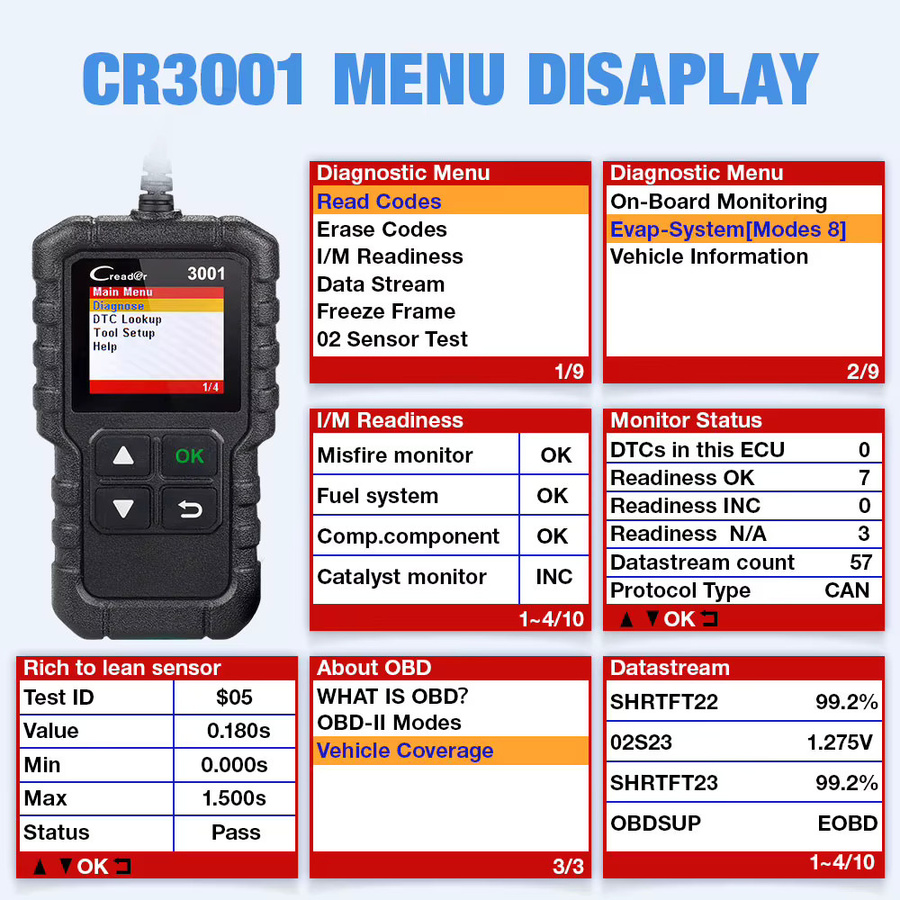 LAUNCH X431 CR3001 OBD2 Auto Diagnose Scanner in Schwarz mit Unterstützung für OBDII/EOBD und ELM327/KW850 - Bild 4
