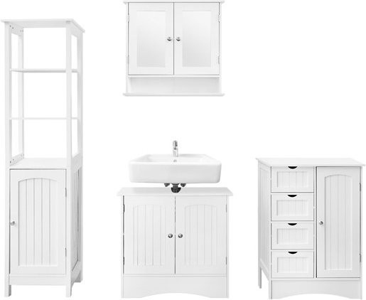 ML-Design Badmöbel 4er Set in Weiß bestehend aus Doppelkommode, Spiegelschrank, Unterschrank, Hochschrank und Hängeschrank aus MDF-Spannplatten - Bild 1