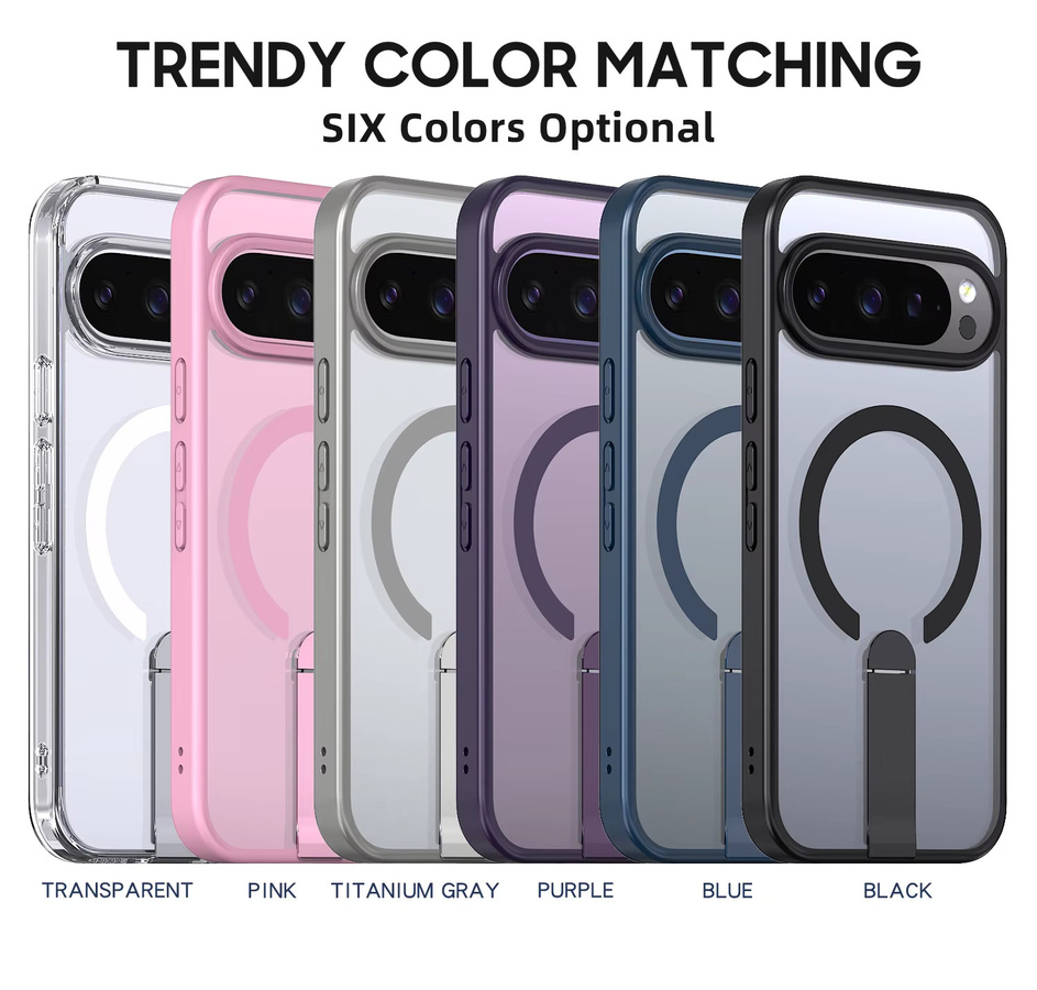 Matte magnetische Schutzhülle mit Ständer für Google Pixel 9A, Pixel 10 und Pixel 9 Pro XL, stoßfest und anti-Fingerabdruck, in Grau oder Pink - Bild 1