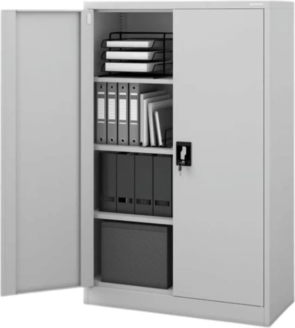 JAN NOWAK Aktenschrank KEVIN aus Stahl mit Flügeltüren und Schloss, Grau, H: 140 cm, B: 90 cm, T: 40 cm - Bild 1