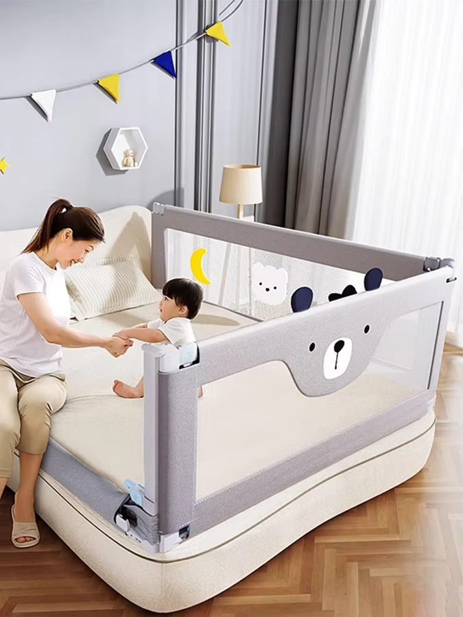 PANGDUBE Babybett-Sicherheitsgeländer höhenverstellbar und kindersicher aus Metall und Textil - Bild 4