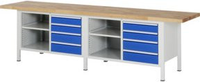 Rau Werkbank höhenverstellbar mit 8 Schubladen, B/T/H: 300 x 70 x 84-104 cm, Mehrfarbig - Bild 1