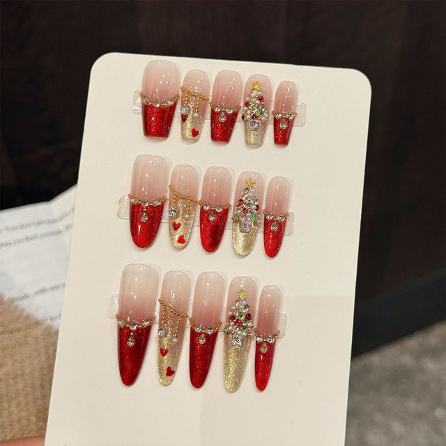 YADORNOS Künstliche Nägel, Katze Augen Design mit Glitter und Zirkon, 10 Stück, Damen, glänzend - Bild 1