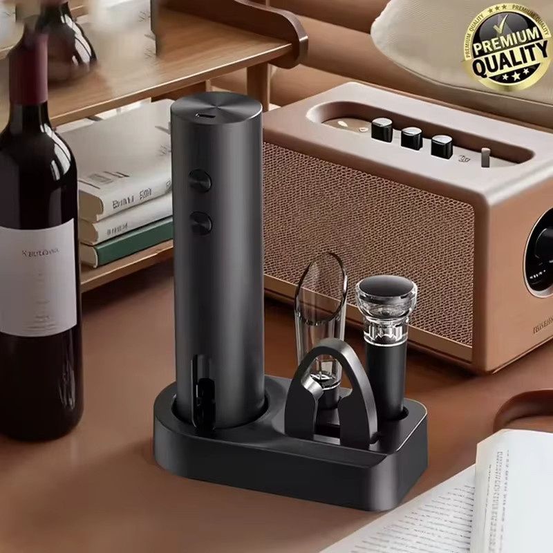 FLYMUYU Elektrischer Weinöffner Set in Schwarz mit Folienschneider, Weinausgießer und Vakuumstopfen, USB-C-Aufladung - Bild 6
